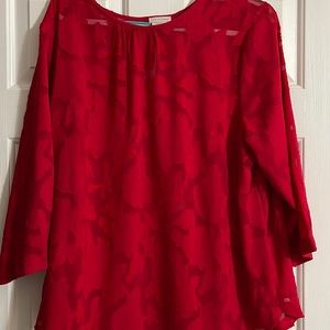 Van Heusen women’s red leafy pattern sheer top